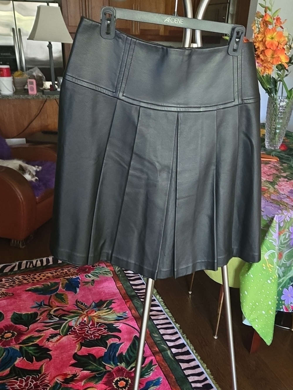Michael Kors Black Faux Leather Pleated Skater Skirt